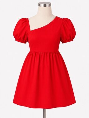 Park & Fifth Red Puff Sleeve Mini Dress Spring Wedding Guest Cottagecore Large